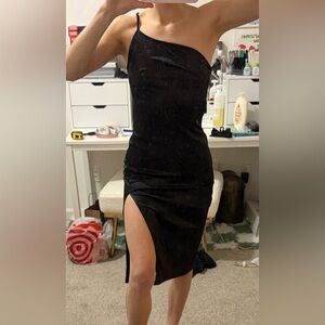 Silk Black One-Shoulder Dress